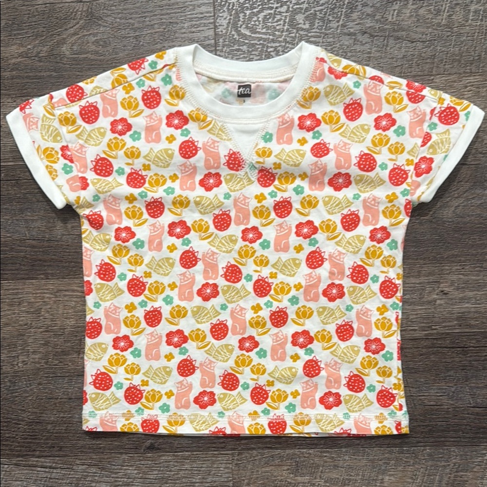 Tea Collection 100% Cotton Oversized Comfy Tee in “Toji Market Floral” Print